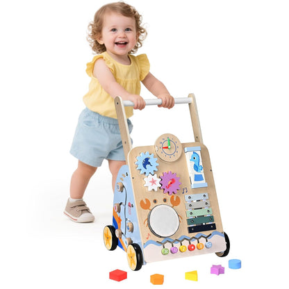 Montessori Lauflernwagen Holz Baby Motorikwagen mit Trommel und Xylophon
