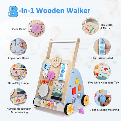 Montessori Lauflernwagen Holz Baby Motorikwagen mit Trommel und Xylophon