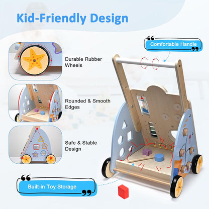 Montessori Lauflernwagen Holz Baby Motorikwagen mit Trommel und Xylophon