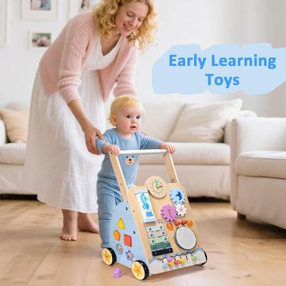 Montessori Lauflernwagen Holz Baby Motorikwagen mit Trommel und Xylophon