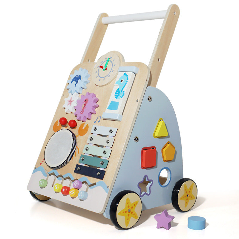 Montessori Lauflernwagen Holz Baby Motorikwagen mit Trommel und Xylophon