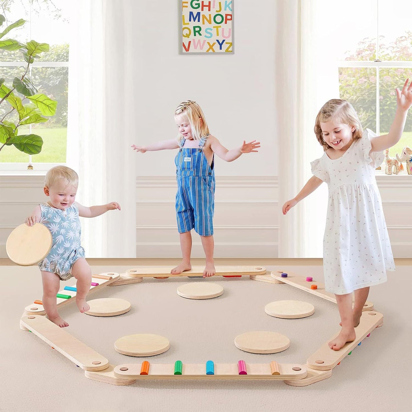 Montessori Balance Board Set für Kinder mit taktiler Laufstrecke und Gleichgewichtstraining
