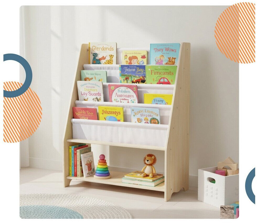 Naturholz Montessori Bücherregal im Kinderzimmer