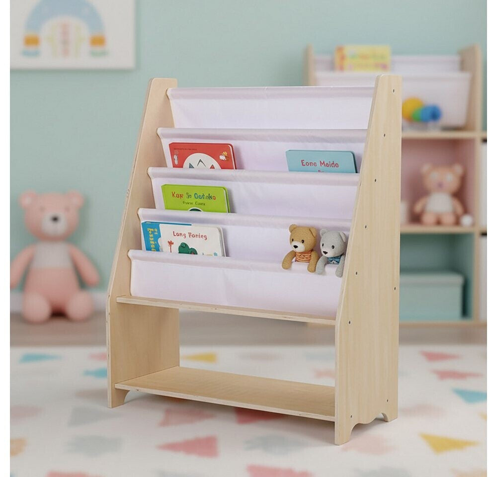 Naturholz Montessori Bücherregal im Kinderzimmer