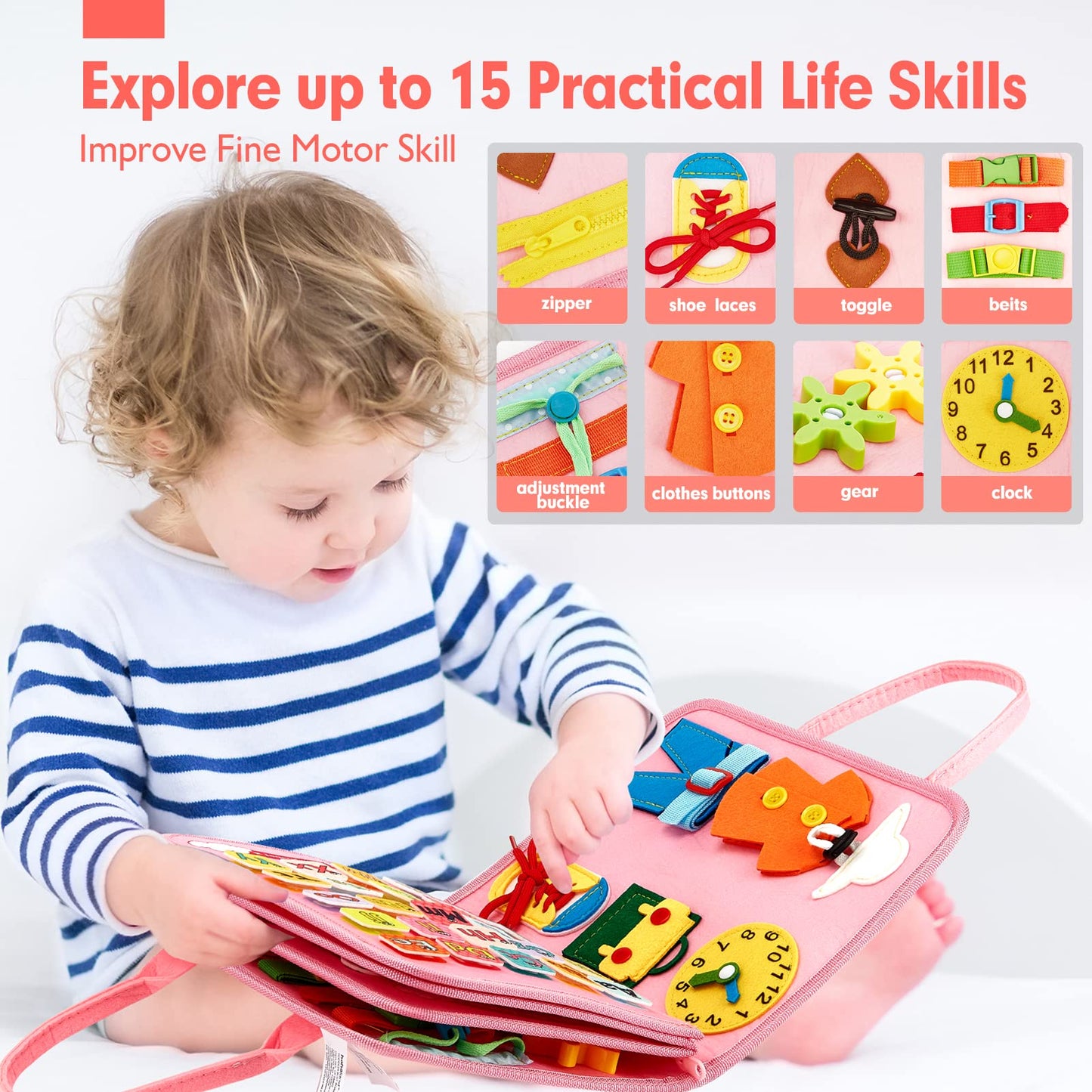 Montessori Busy Board/Quiet Book, 8 Pages – Unicorn