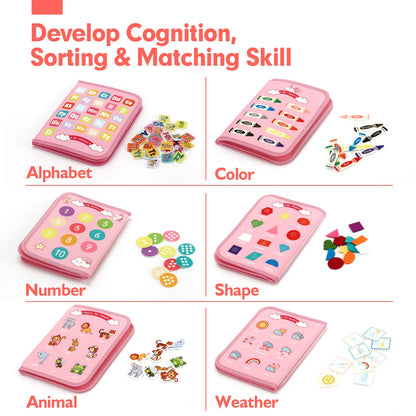 Montessori Busy Board/Quiet Book, 8 Pages – Unicorn