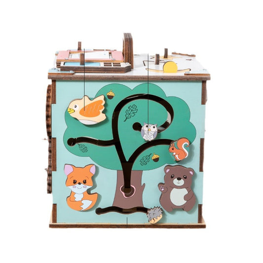 Montessori Busy House aus Holz mit Kugelbahn, Schlössern und Motorikspielen für Kinder ab 3 Jahren