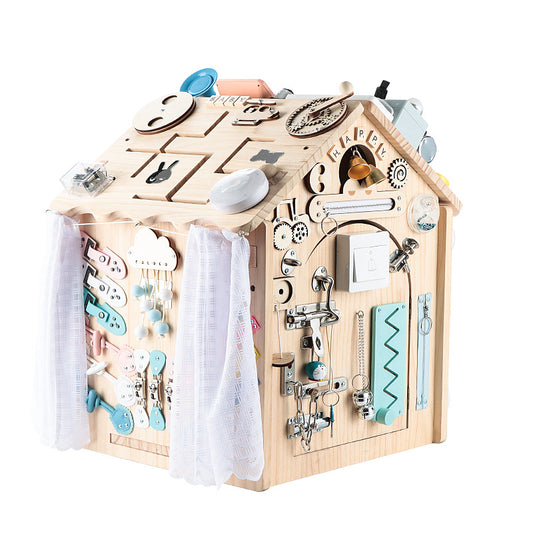 Montessori Busy House Holz Aktivitätshaus Kinder Motorikspielzeug