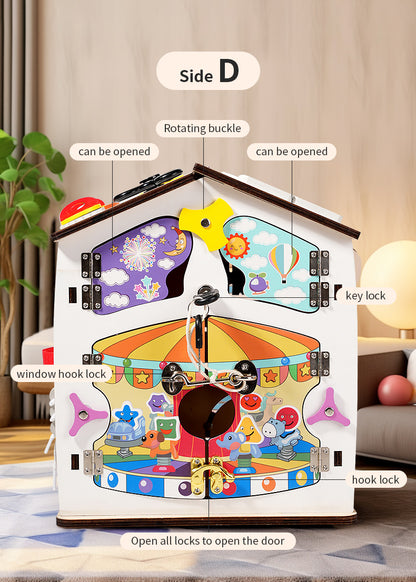 Montessori Busy House XXL Holz – Motorikspielzeug Haus mit Schlössern, Zahnrädern und Lernspielen für Kinder