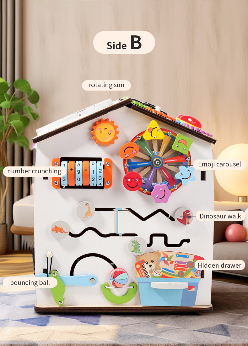 Montessori Busy House XXL Holz – Motorikspielzeug Haus mit Schlössern, Zahnrädern und Lernspielen für Kinder