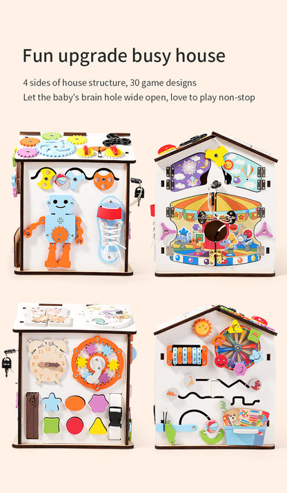 Montessori Busy House XXL Holz – Motorikspielzeug Haus mit Schlössern, Zahnrädern und Lernspielen für Kinder