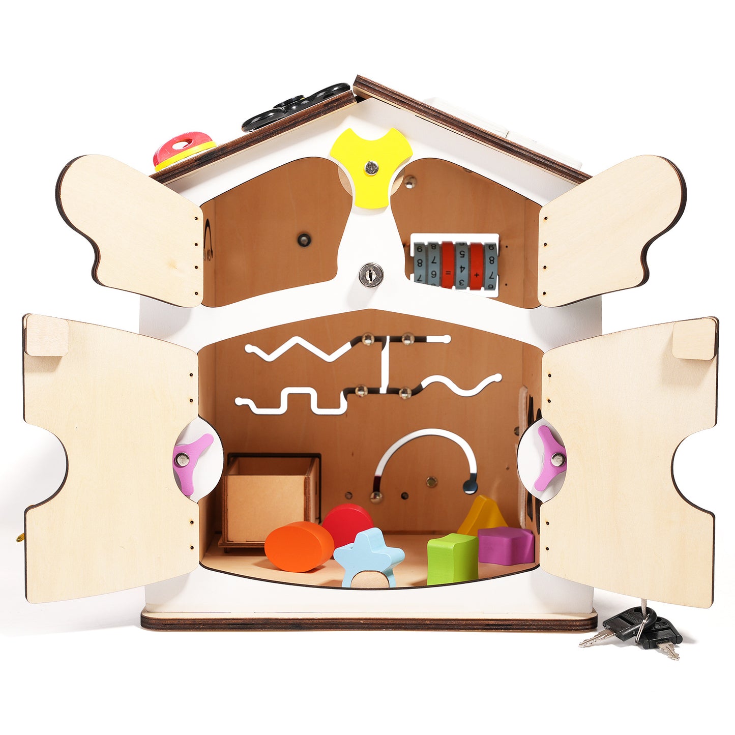 Montessori Busy House XXL Holz – Motorikspielzeug Haus mit Schlössern, Zahnrädern und Lernspielen für Kinder