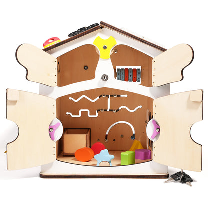 Montessori Busy House XXL Holz – Motorikspielzeug Haus mit Schlössern, Zahnrädern und Lernspielen für Kinder