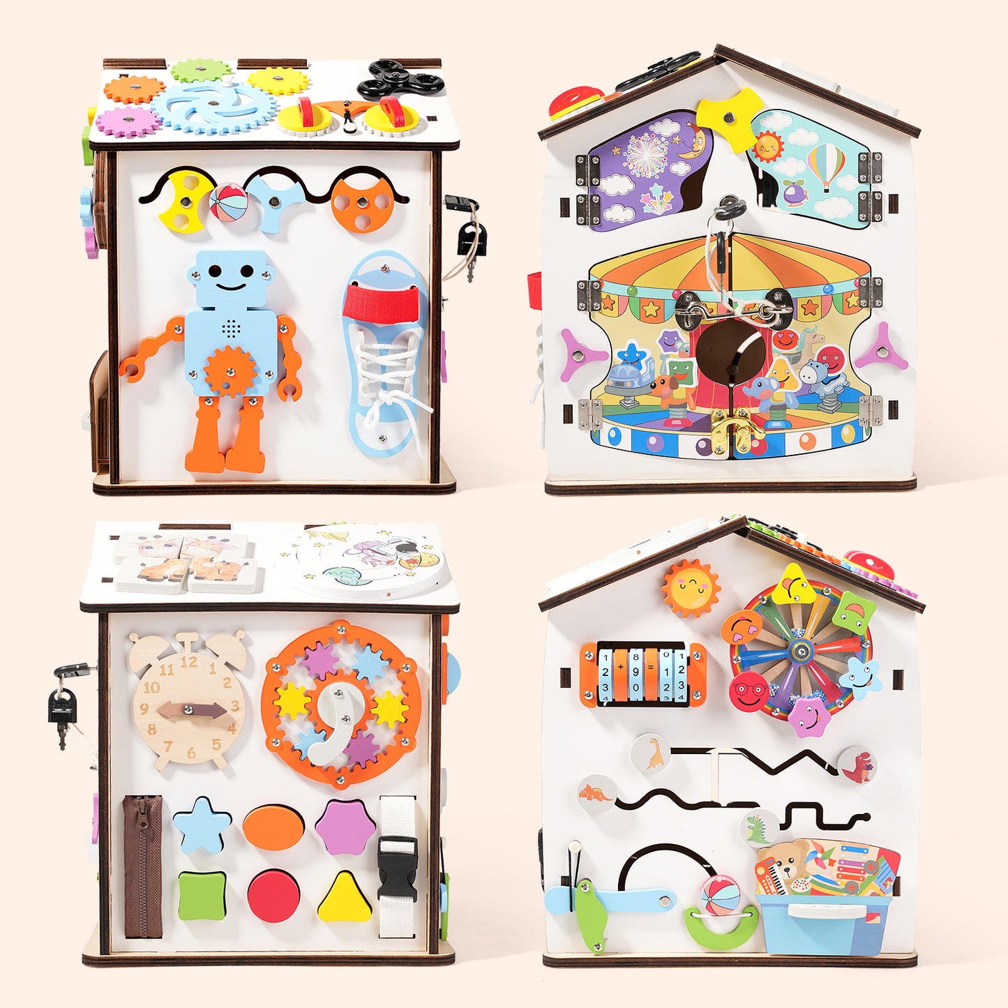 Montessori Busy House XXL Holz – Motorikspielzeug Haus mit Schlössern, Zahnrädern und Lernspielen für Kinder