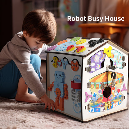 Montessori Busy House XXL Holz – Motorikspielzeug Haus mit Schlössern, Zahnrädern und Lernspielen für Kinder