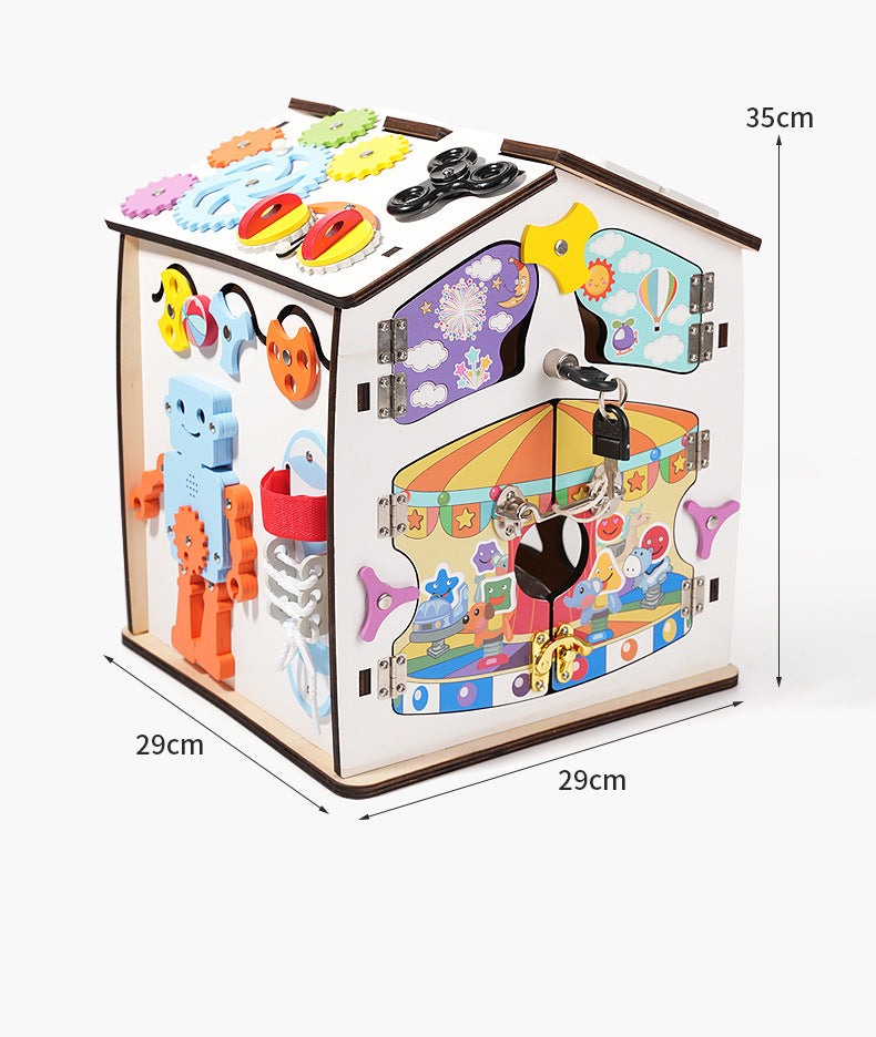 Montessori Busy House XXL Holz – Motorikspielzeug Haus mit Schlössern, Zahnrädern und Lernspielen für Kinder