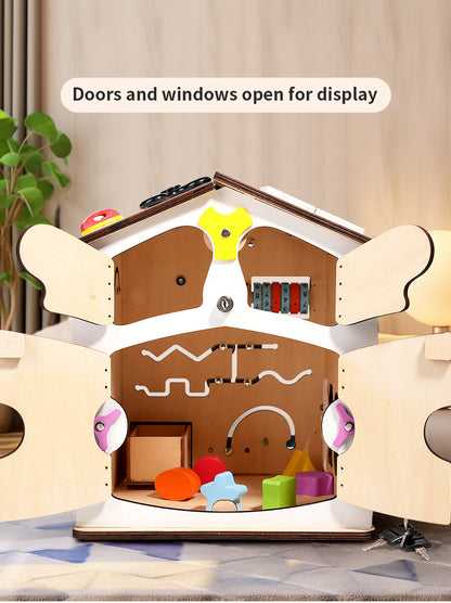 Montessori Busy House XXL Holz – Motorikspielzeug Haus mit Schlössern, Zahnrädern und Lernspielen für Kinder