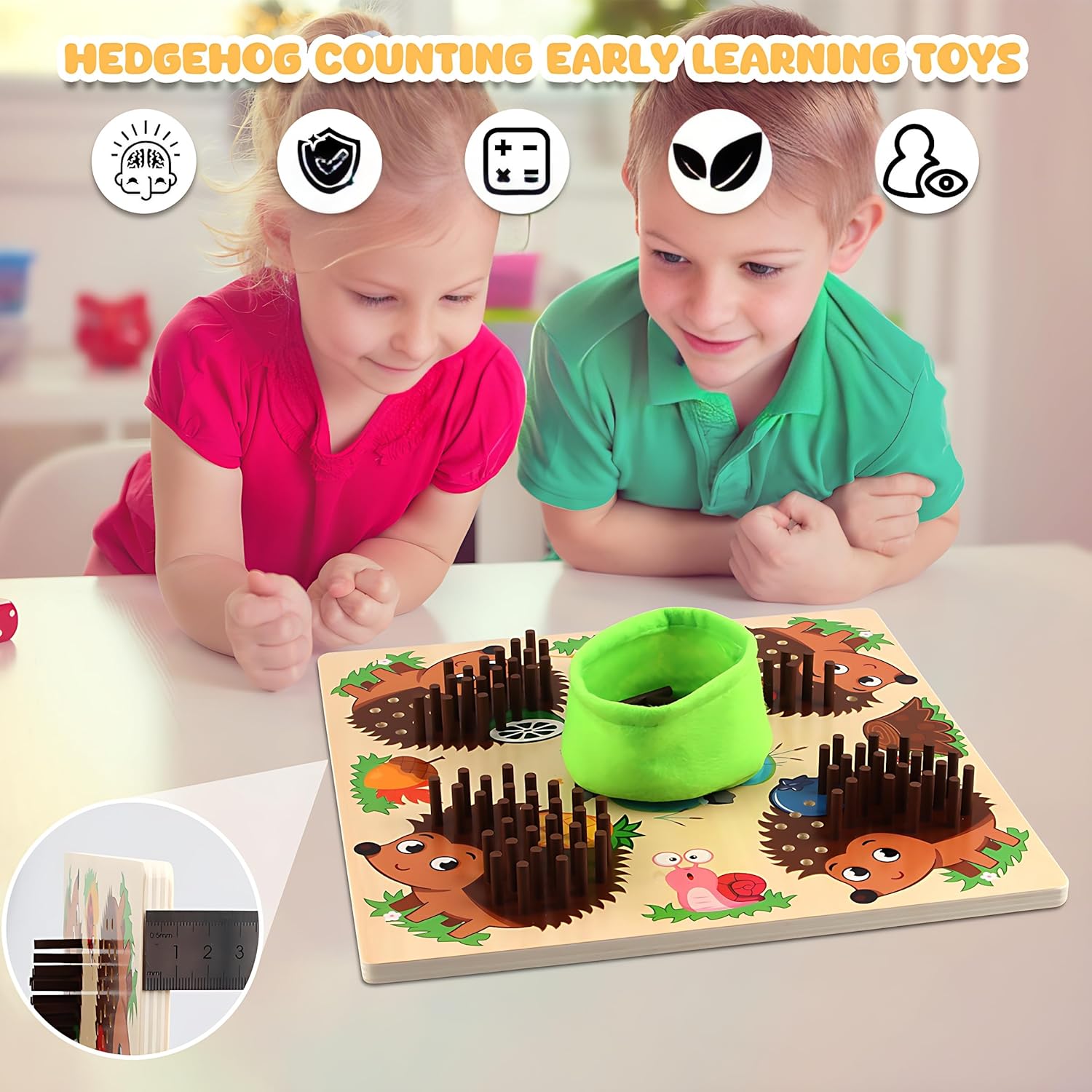 Montessori Igel Spiel Holz Kinder Steckspiel Motorikspielzeug Lernspiel mit Würfel