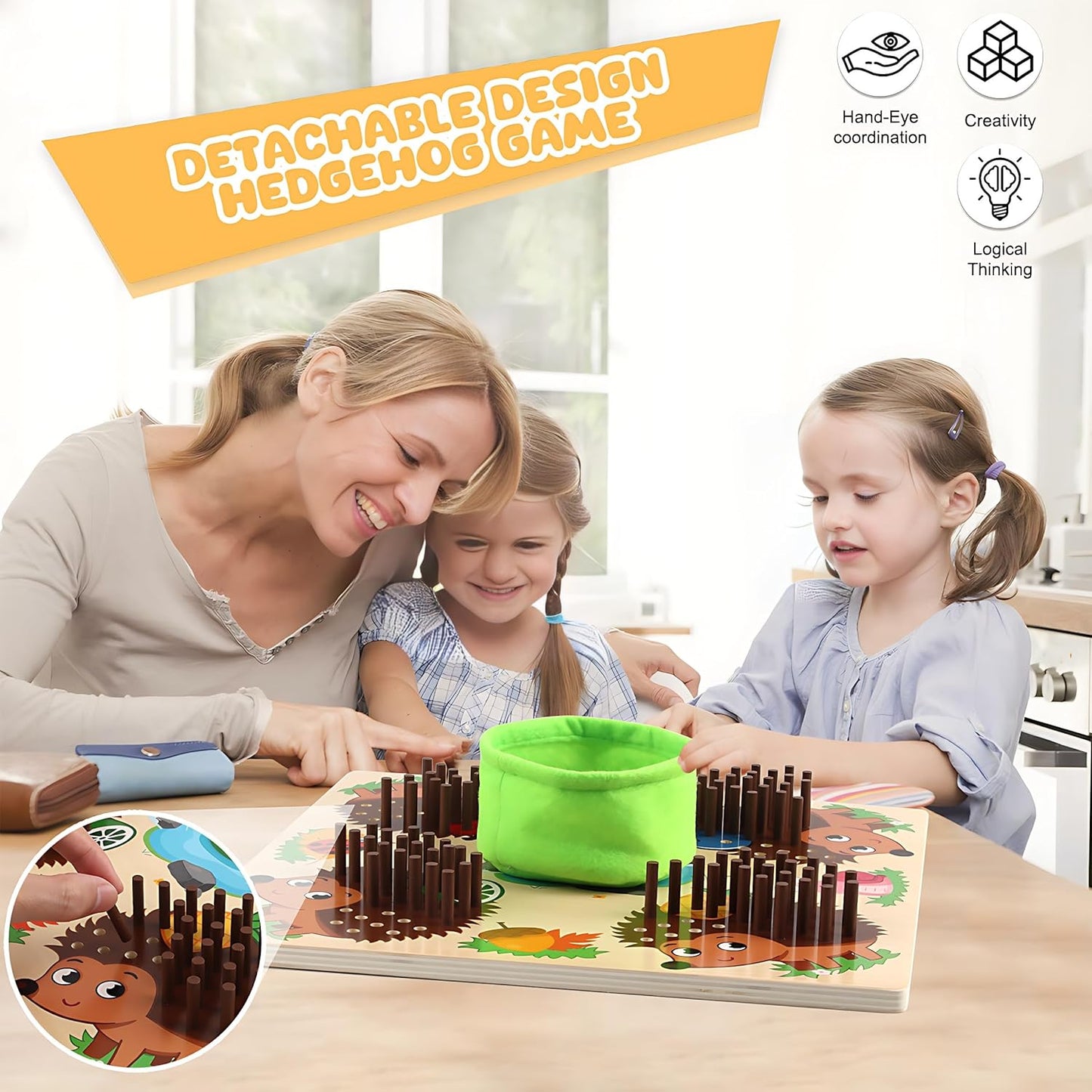 Montessori Igel Spiel Holz Kinder Steckspiel Motorikspielzeug Lernspiel mit Würfel