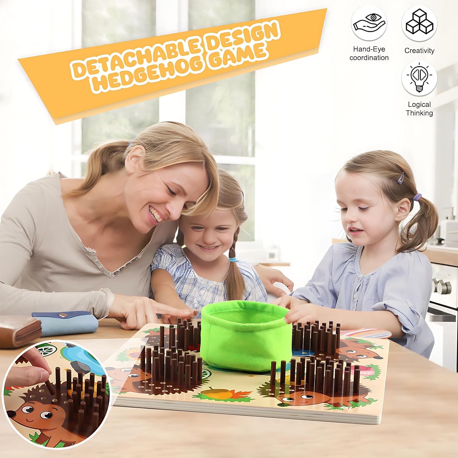 Montessori Igel Spiel Holz Kinder Steckspiel Motorikspielzeug Lernspiel mit Würfel