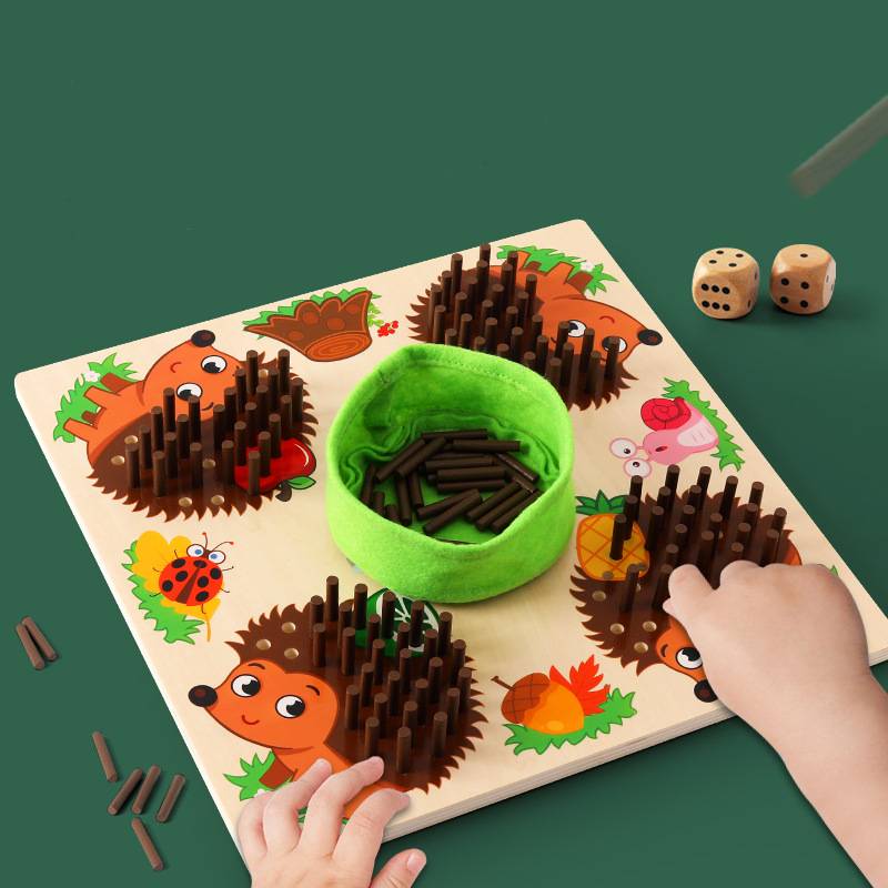 Montessori Igel Spiel Holz Kinder Steckspiel Motorikspielzeug Lernspiel mit Würfel