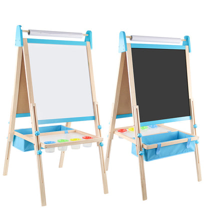 Montessori Kinderstaffelei aus Holz mit höhenverstellbarer 2-in-1 Kreidetafel und magnetischem Whiteboard inklusive Zubehör und Aufbewahrungsbox für Kinder ab 3 Jahren