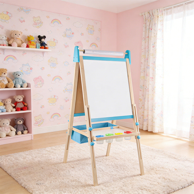 Montessori Kinderstaffelei aus Holz mit höhenverstellbarer 2-in-1 Kreidetafel und magnetischem Whiteboard inklusive Zubehör und Aufbewahrungsbox für Kinder ab 3 Jahren