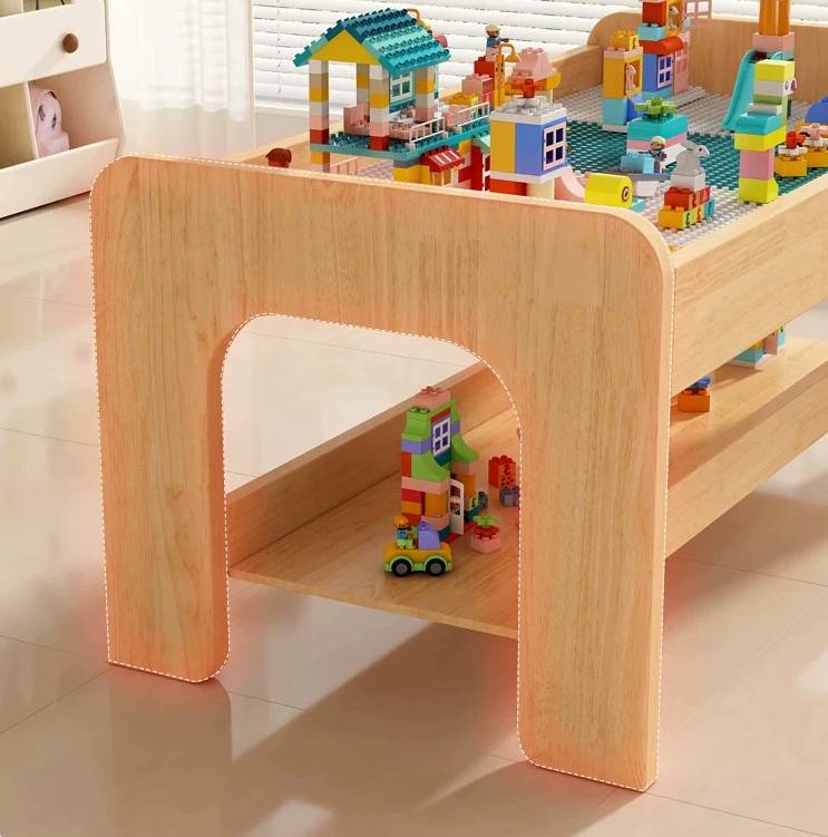 Montessori-børnebord af træ – legebord med opbevaringsplads og stole