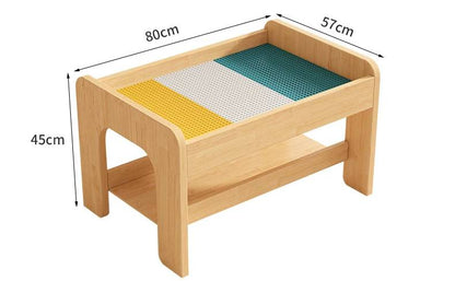 Montessori Kinder Spieltisch Holz mit Stauraum und Stühlen Bauplatte Lego kompatibel