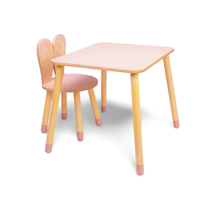 Ensemble table et chaise Montessori pour enfant en bois – Design lapin