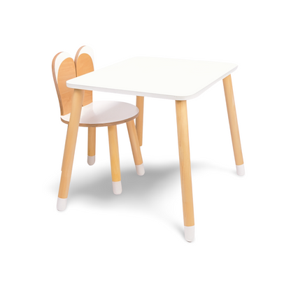 Ensemble table et chaise Montessori pour enfant en bois – Design lapin