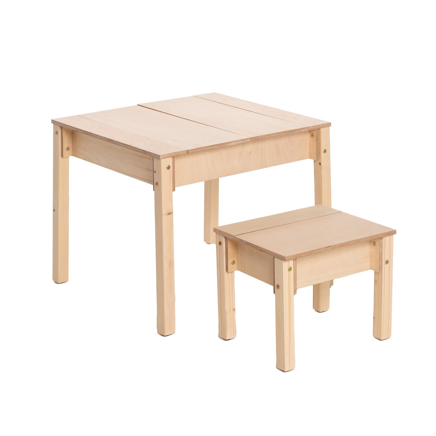 Montessori Kindertisch mit Stauraum und Hocker aus Holz für Kinderzimmer