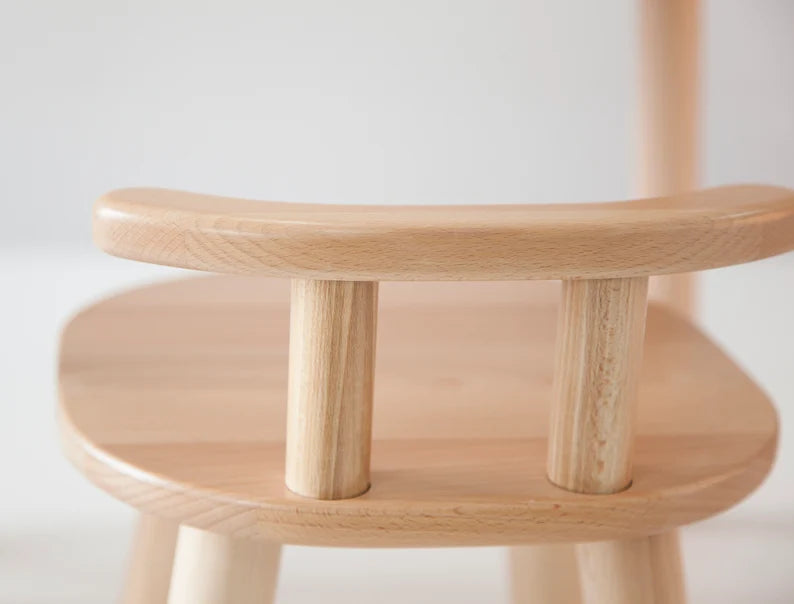 Montessori Kinderstuhl aus Buchenholz mit Rückenlehne für Kinder stabil ergonomisch