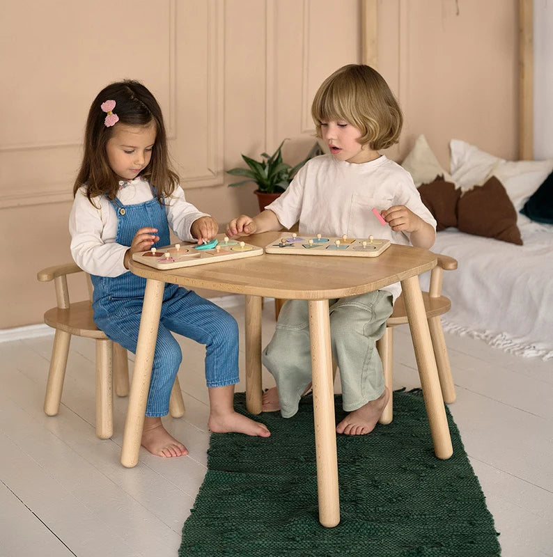 Montessori Kinderstuhl aus Buchenholz mit Rückenlehne für Kinder stabil ergonomisch