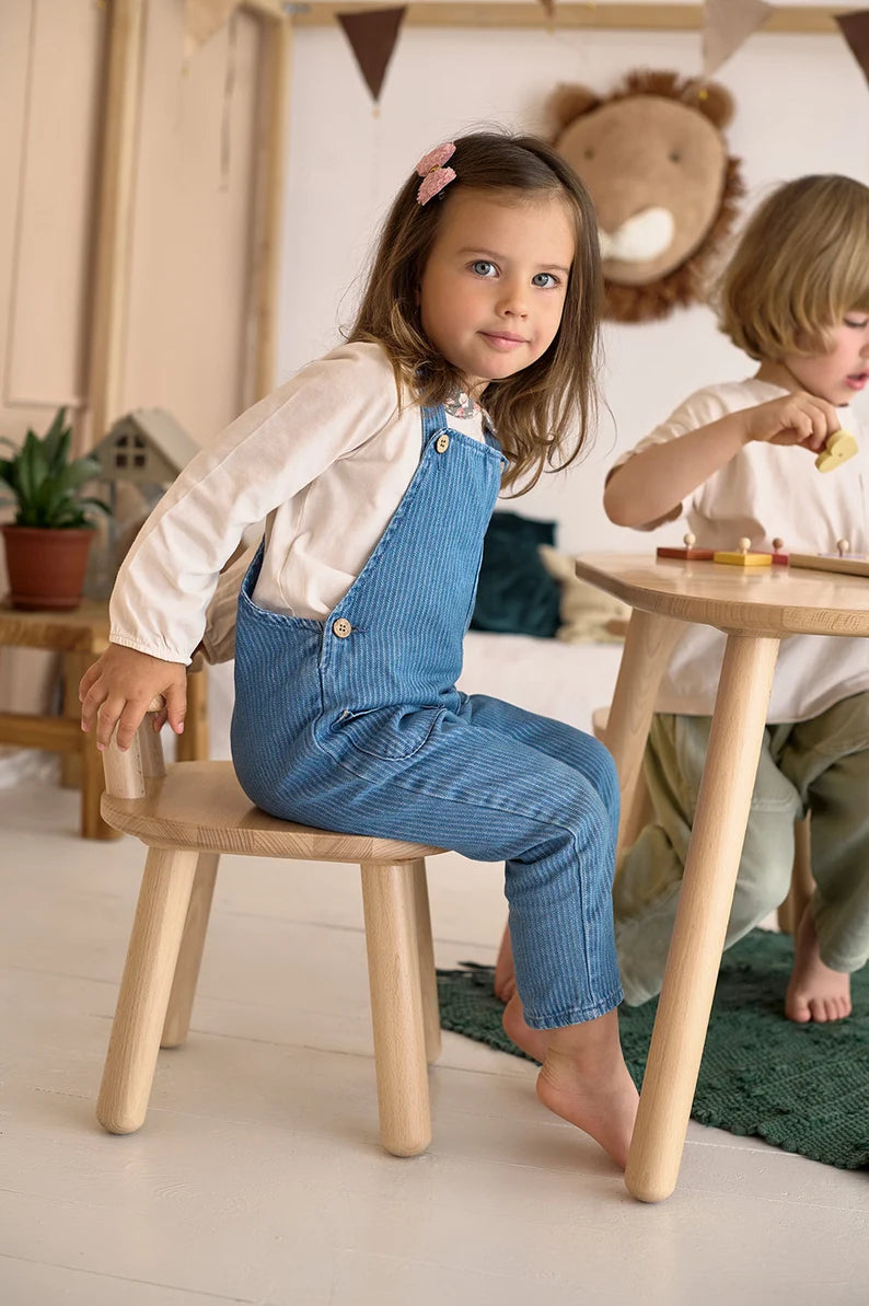 Montessori Kinderstuhl aus Buchenholz mit Rückenlehne für Kinder stabil ergonomisch