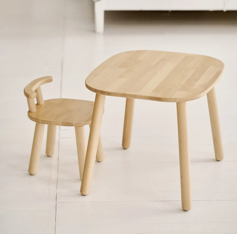 Montessori Kinderstuhl aus Buchenholz mit Rückenlehne für Kinder stabil ergonomisch
