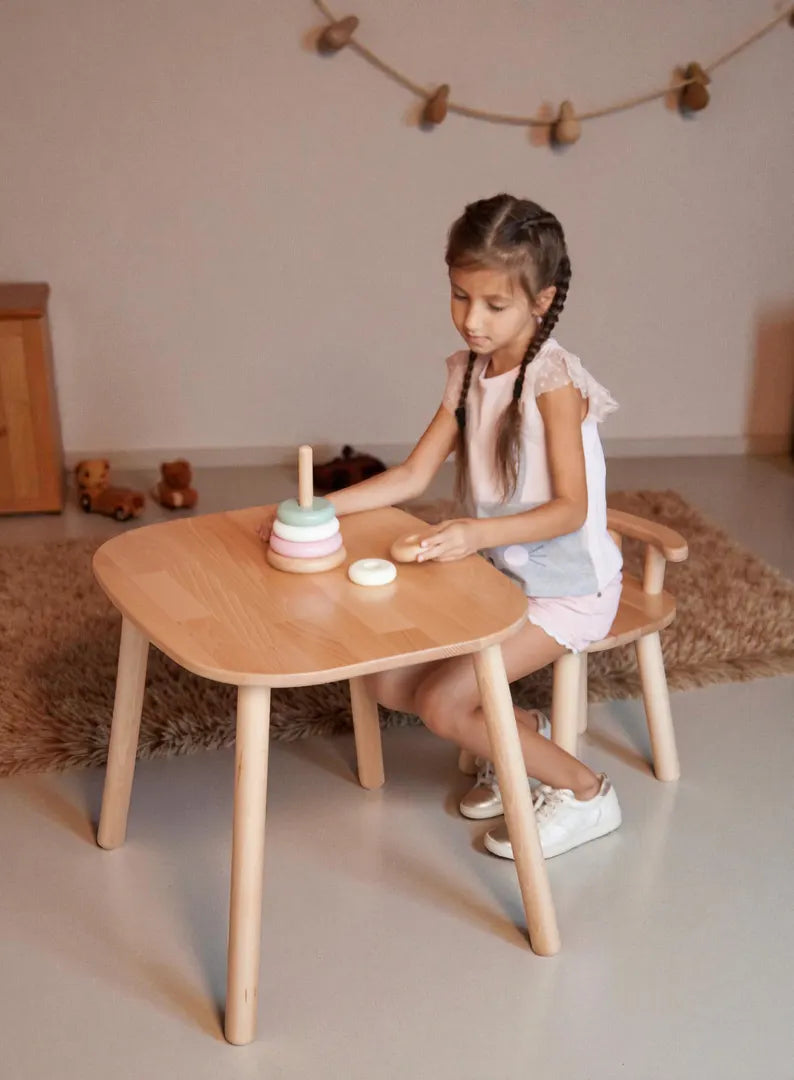 Montessori Kinderstuhl aus Buchenholz mit Rückenlehne für Kinder stabil ergonomisch