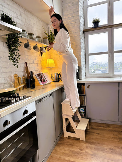 Montessori Klapp Tritthocker aus Holz 2in1 Kinderstuhl und Steighilfe stabil