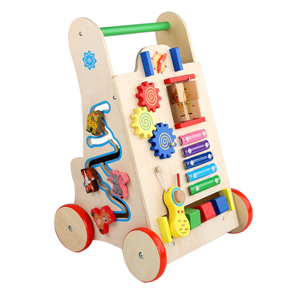 Montessori Lauflernwagen aus Holz mit Motorikspielzeug