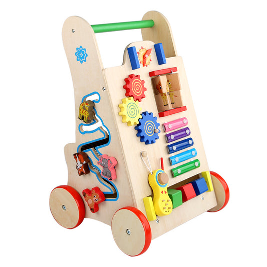 Montessori Lauflernwagen aus Holz mit Motorikspielzeug