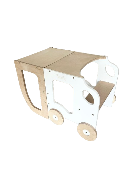3-in-1 Montessori Learning Tower – Kitchen Helper, Table & Chair, Car Design