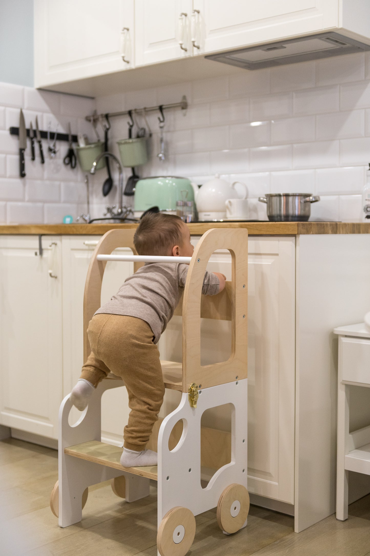 3-in-1 Montessori Learning Tower – Kitchen Helper, Table & Chair, Car Design