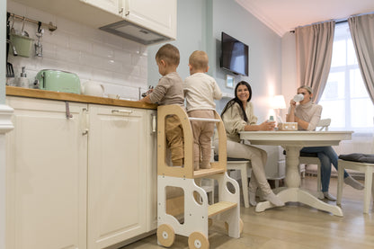 3-in-1 Montessori Learning Tower – Kitchen Helper, Table & Chair, Car Design