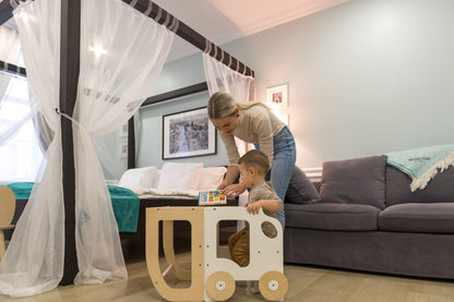 3-in-1 Montessori Learning Tower – Kitchen Helper, Table & Chair, Car Design