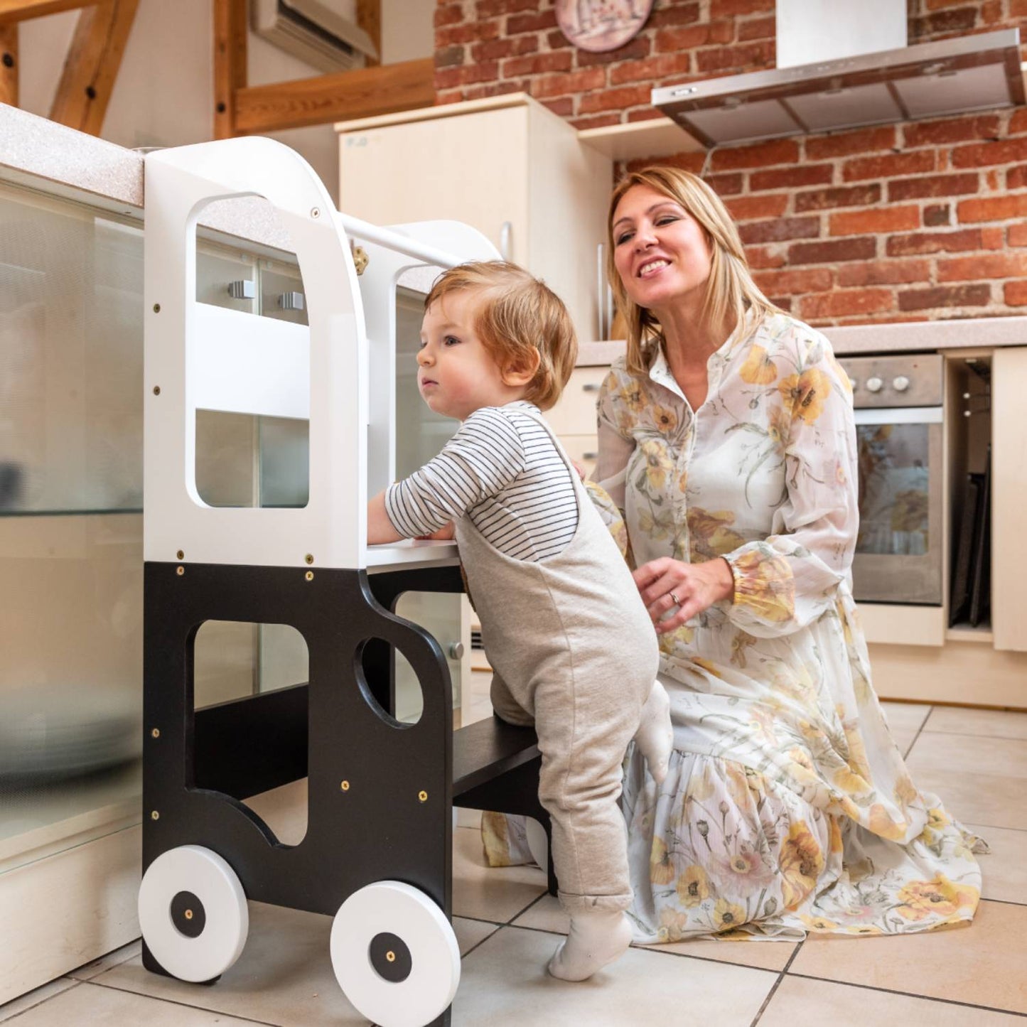 3-in-1 Montessori Learning Tower – Kitchen Helper, Table & Chair, Car Design