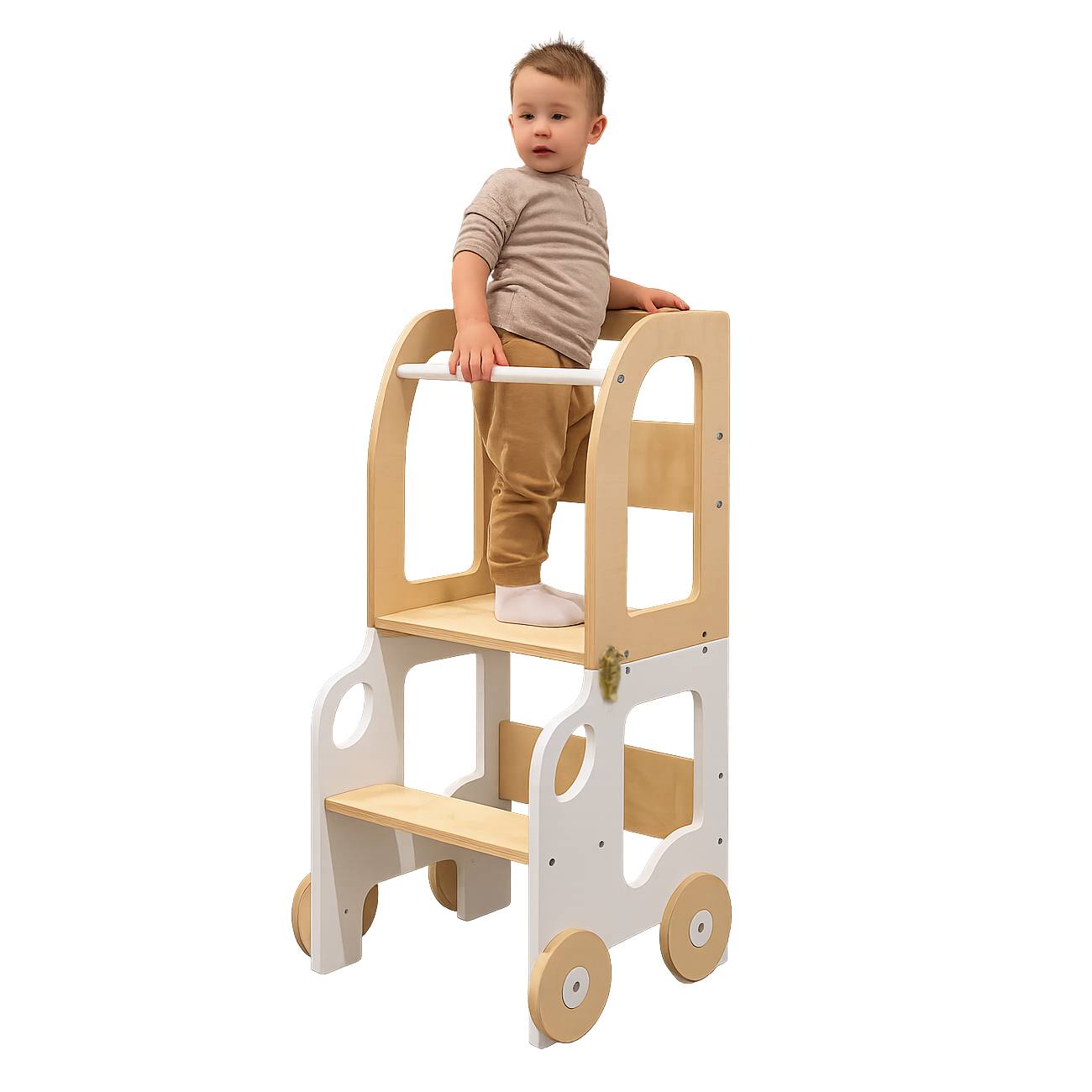 3-in-1 Montessori Learning Tower – Kitchen Helper, Table & Chair, Car Design