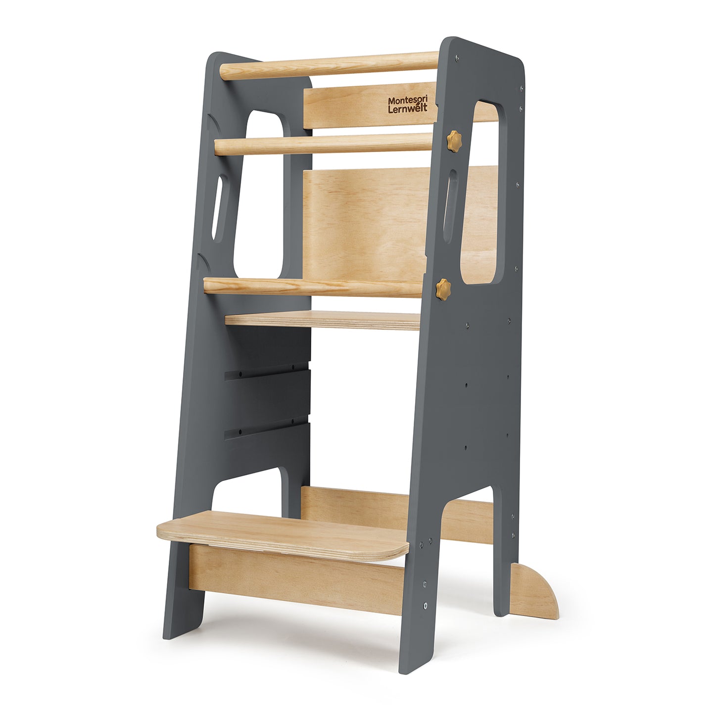 Montessori Lernturm Massivholz Klassik – Grau