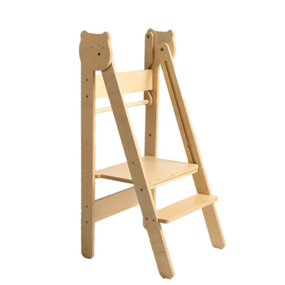Montessori Lernturm klappbar aus Holz in Weiß Natur – Kinder Küchenhelfer höhenverstellbar