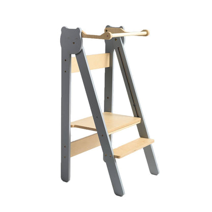 Montessori Lernturm klappbar aus Holz in Weiß Natur – Kinder Küchenhelfer höhenverstellbar