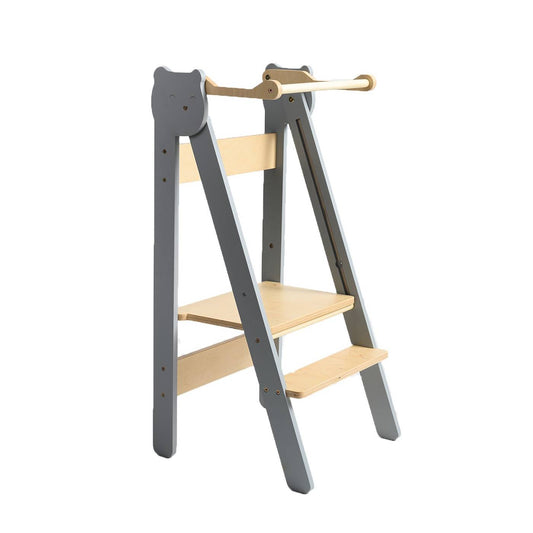 Montessori Lernturm klappbar aus Holz in Weiß Natur – Kinder Küchenhelfer höhenverstellbar